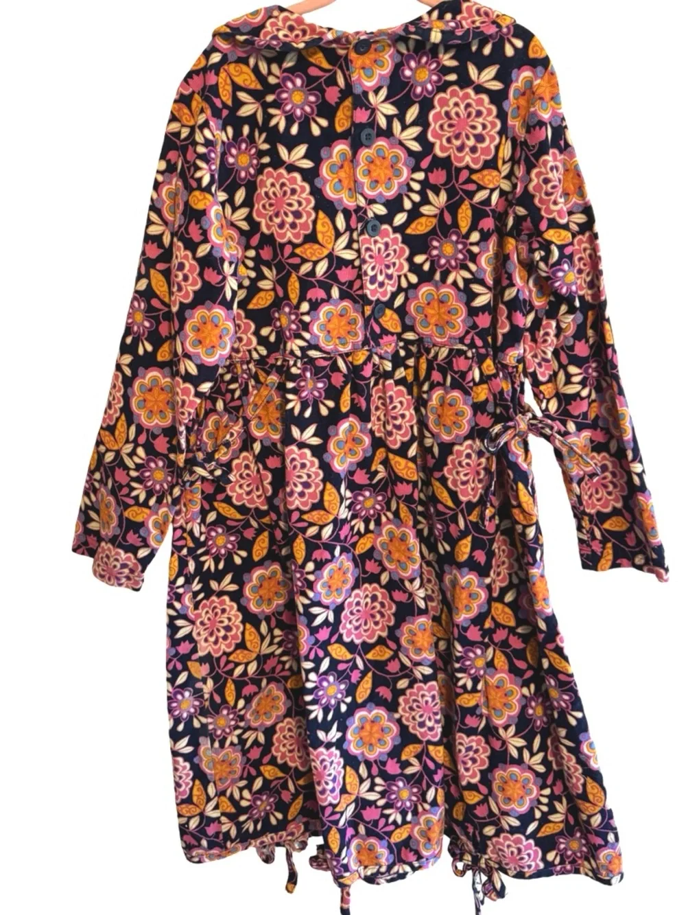 Hanna Andersson Girls Corduroy Floral Dress Size 130 (US 8) Purple Long Sleeve